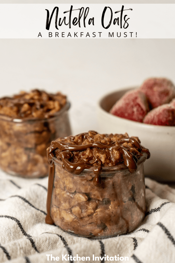 nutella oats with melted nutella on top