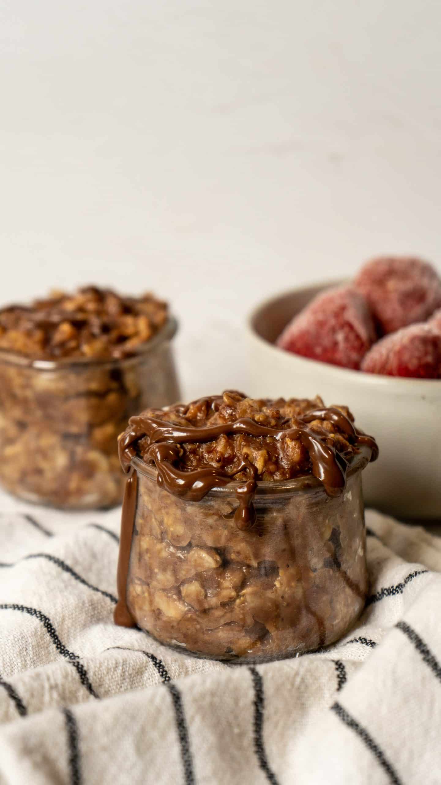nutella oats with melted nutella on top