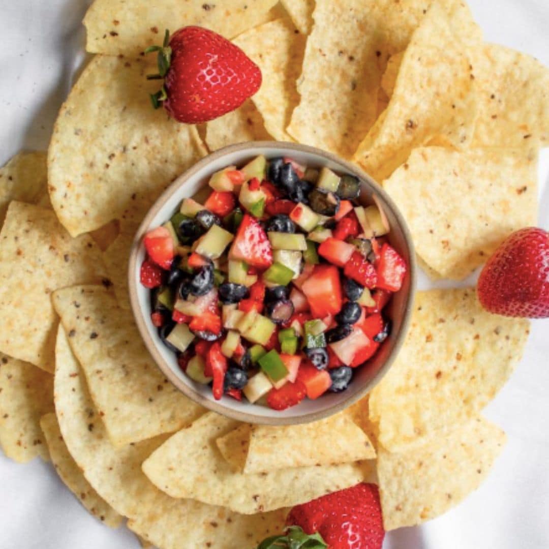 bowl of berry salsa with tortilla chips